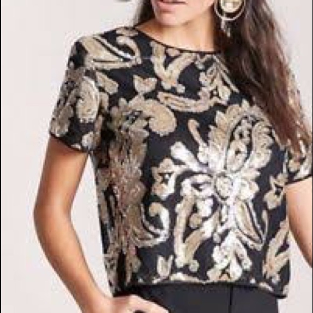 Gold and Silver Sequin Blouse with Black Mesh